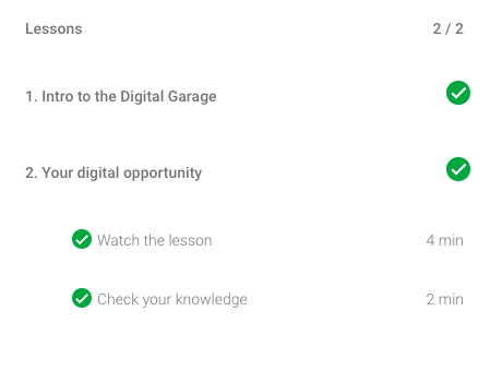 Google Digital Garage képzés képernyőfotó